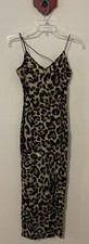 Womens Small Brown Cheetah Print Long Sleeveless Vneck Fitted Dress M1222