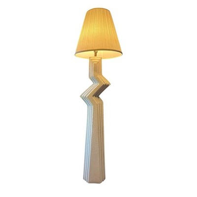 Vintage 1980s Postmodern Ziggurat Zig Zag White Plaster Floor Lamp 63'' Tall