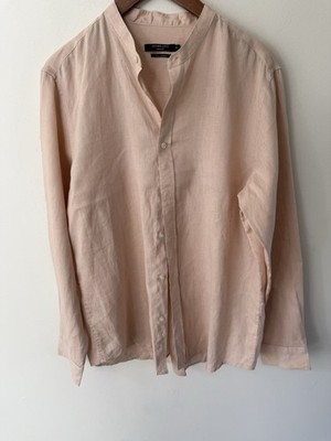 Gianni Lupo Mens Linen Shirt Size XL Coral Long Sleeve Button Down Handmade