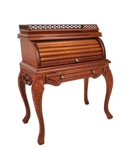 Dolls House Roll Top Desk Victorian Bureau Walnut Platinum Study Furniture 1:12