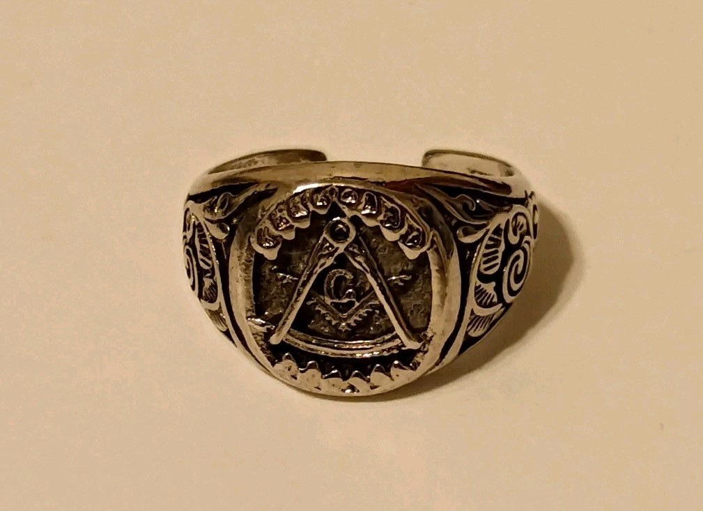 Masonic Adjustable Ring Freemason Silver Ring Cla… - image 1