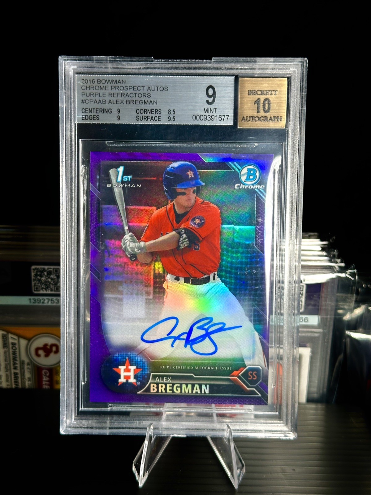 2016 Alex Bregman 1st Bowman Chrome Auto Purple Refractor /250 BGS 9-Auto 10