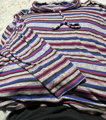 Lane Bryant Striped Pullover Sweater Plus 26/28 Cowl Neck Gray Pink Blue - Image 1 of 4