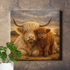 Highland Cow Animal Print Farmhouse Canvas Mural Art