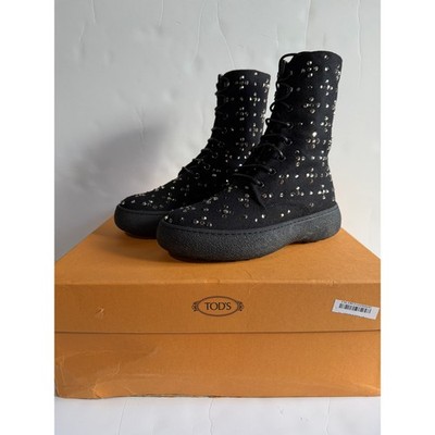 Tods Gommini Studded Boots Lace Up BLACK Nero Womens Size 34 NEW in BOX