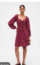 Woman’s Gap Factory Smocked Off Shoulder Floral Mini Dress XS Maroon