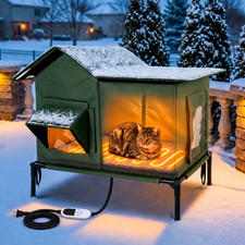 Extra Large Heated Outdoor Cat House Weatherproof with Heating Pad Insulated