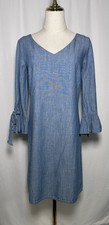 J. Crew Shift Dress Size 4 Chambray 3/4 Bell Sleeve 100% Cotton