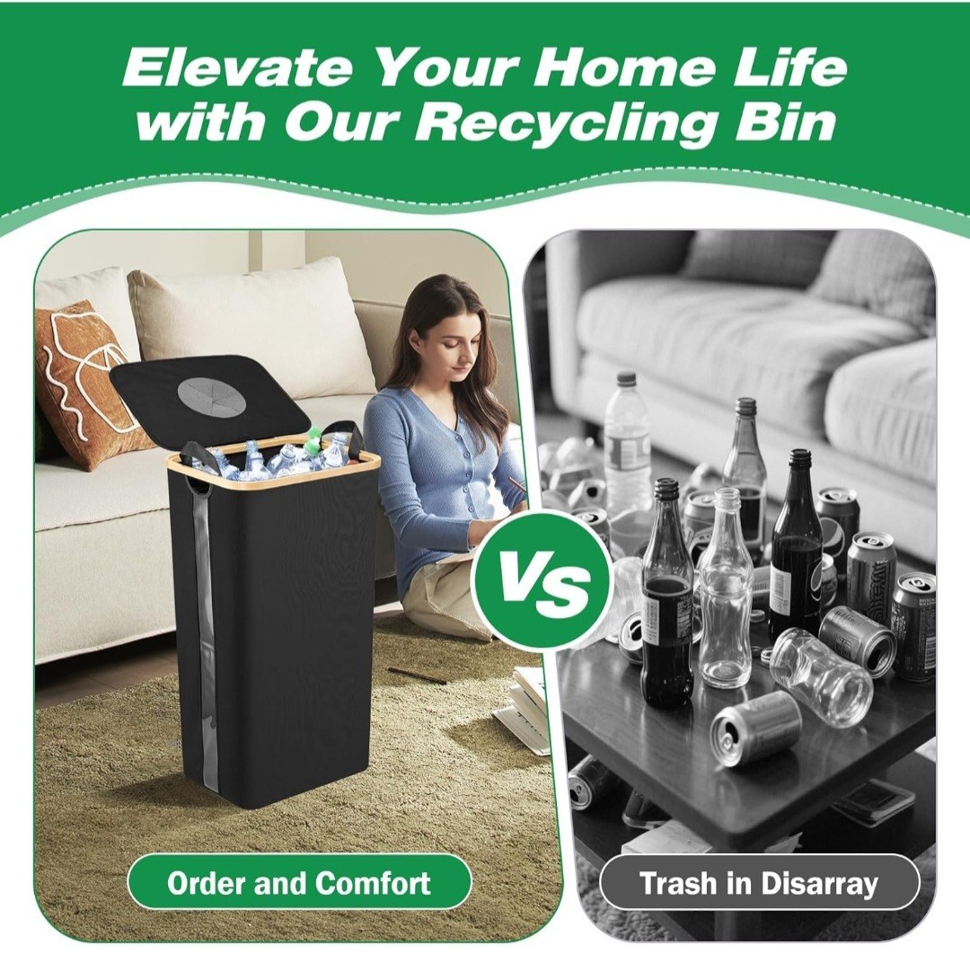 Jumyee 26 Gallon Recycling Bin with Clear Side Panel, 100L Visible Capacity...