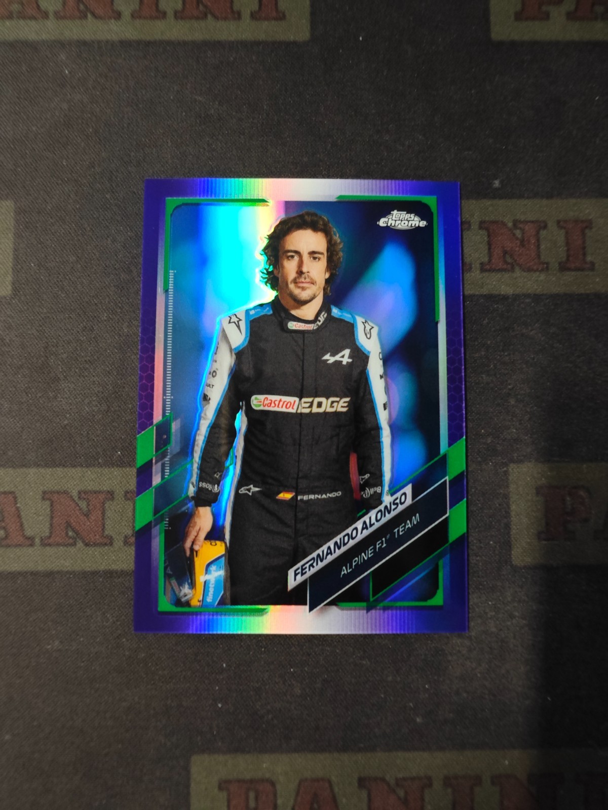 2021 TOPPS CHROME FORMULA 1 PURPLE & GREEN REFRACTOR FERNANDO ALONSO