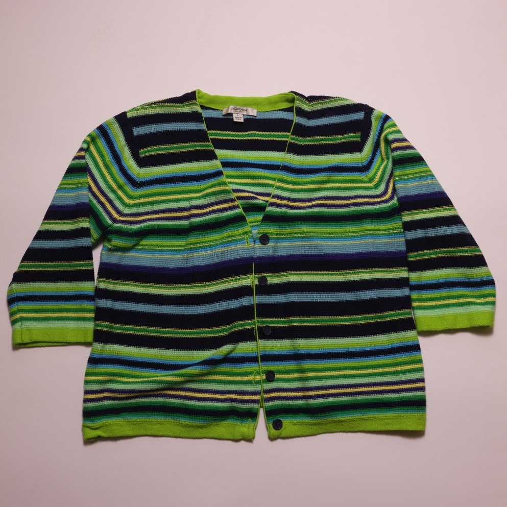 Liz Claiborne knit Green and Blue Striped Sweater Cardigan Women's L