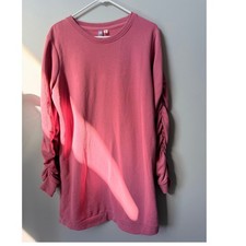 Alya Cozy Blush Pink Crewneck Sweatshirt Dress Statement Ruched Sleeves Sz Large