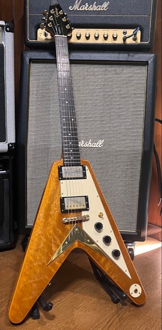 Epiphone 1958 Korina Flying V Guitar Full Setup No Neck Bow With Gibson Case