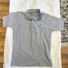 Nautica Boys Gray Polo Shirt Size L 14-16 Short Sleeve Logo Button Closure