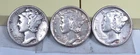 3 Mercury Dimes  1945 Good,  1945-D XF,  1945 Micro-S XF