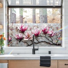 Window Privacy Film, Floral Pattern Decorative Window Sticker, Colored Glass ...