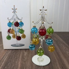 Blown Glass Christmas Tree with Ornaments LS Arts 8” - Missing 1 ornament
