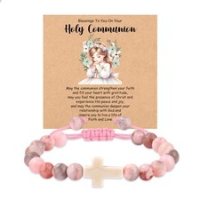 First Communion Gifts, Natural Stone Bracelet First Communion Decorations Cross
