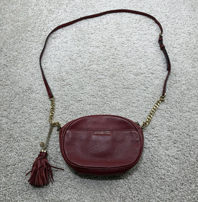 Michael Kors Ginny Medium Leather Messenger Shoulder/Crossbody Bag in Red Tassel