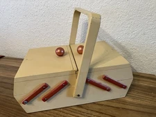 Wood Cantilever Sewing Box. 1 Replaced Screw. Wear. Will Remove Handle For Ship