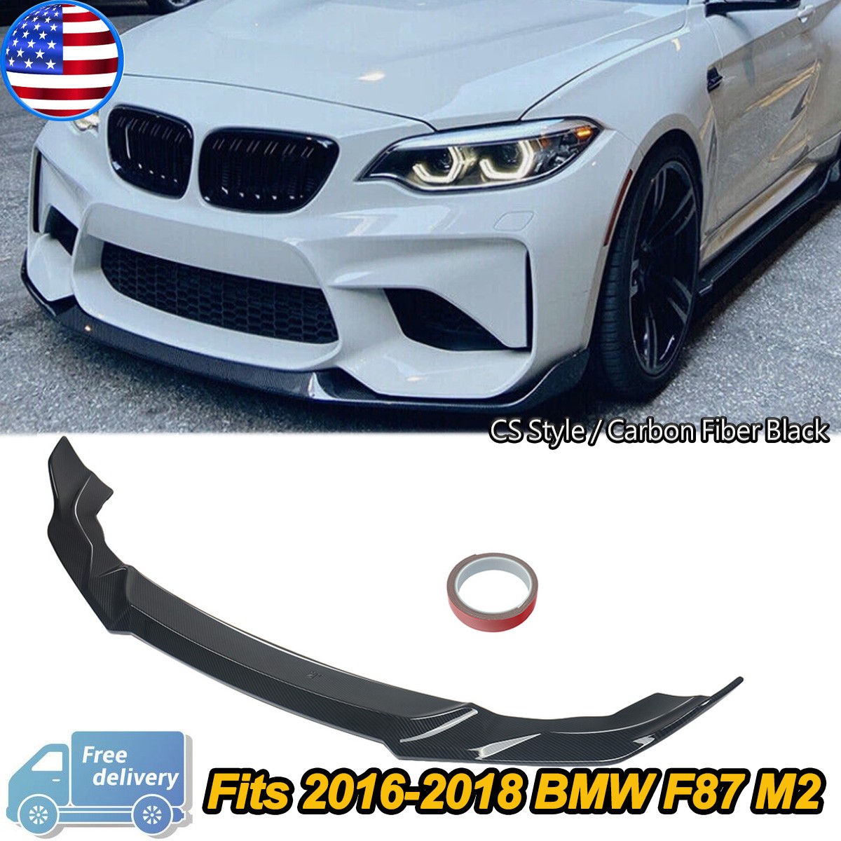 CS Style For BMW F87 M2 2016-2021 Carbon Style Front Bumper Spoiler Splitter Lip