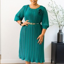 Women's Casual 3/4 Sleeve Pleated Midi Dress Spring Beach A Line Flowy Sundress