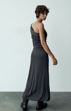 ZARA ASYMMETRIC DRAPED MIDI MAXI BODYCON PENCIL SHIFT DRESS GREY NEW Size L