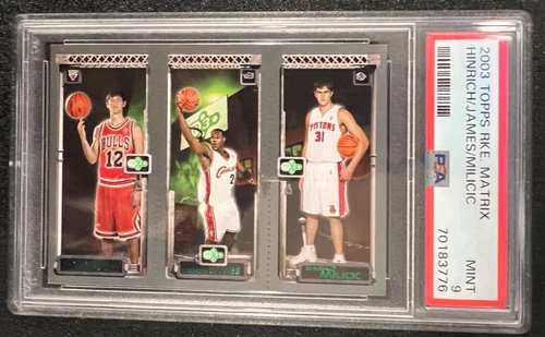 2003 TOPPS MATRIX #111 LEBRON JAMES ROOKIE CARD PSA 9 MINT w/HINRICH & MILICIC