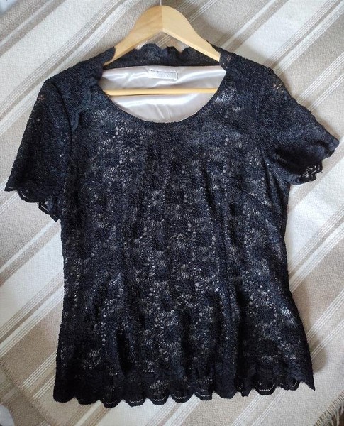 Women Jacques Vert Shirt Black Lace M-L