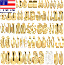 36 Pairs Gold Hoop Earrings Set for Women, Fashion Chunky Gold Hoop Earrings Mul