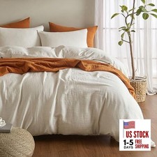 Muslin Duvet Cover Size, 100 Washed Cotton Duvet Cover Set, King A-white