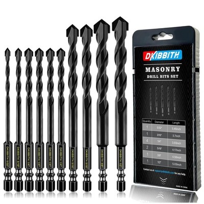 10-Piece Masonry Drill Bit Set with Tungsten Carbide Tips
