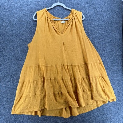Max Studio Top Plus Size 3X Mustard Tunic V-Neck Boho Cottage Western Peasant