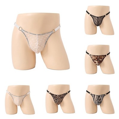 Trendiger Leopardenmuster Herren Spitze G String Tanga Slip für angenehmen Trag