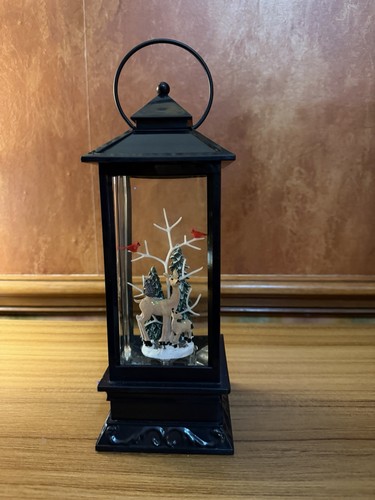 Merry Moments 11" Deer & Cardinals Snow Globe Lighted Glitter Water Lantern