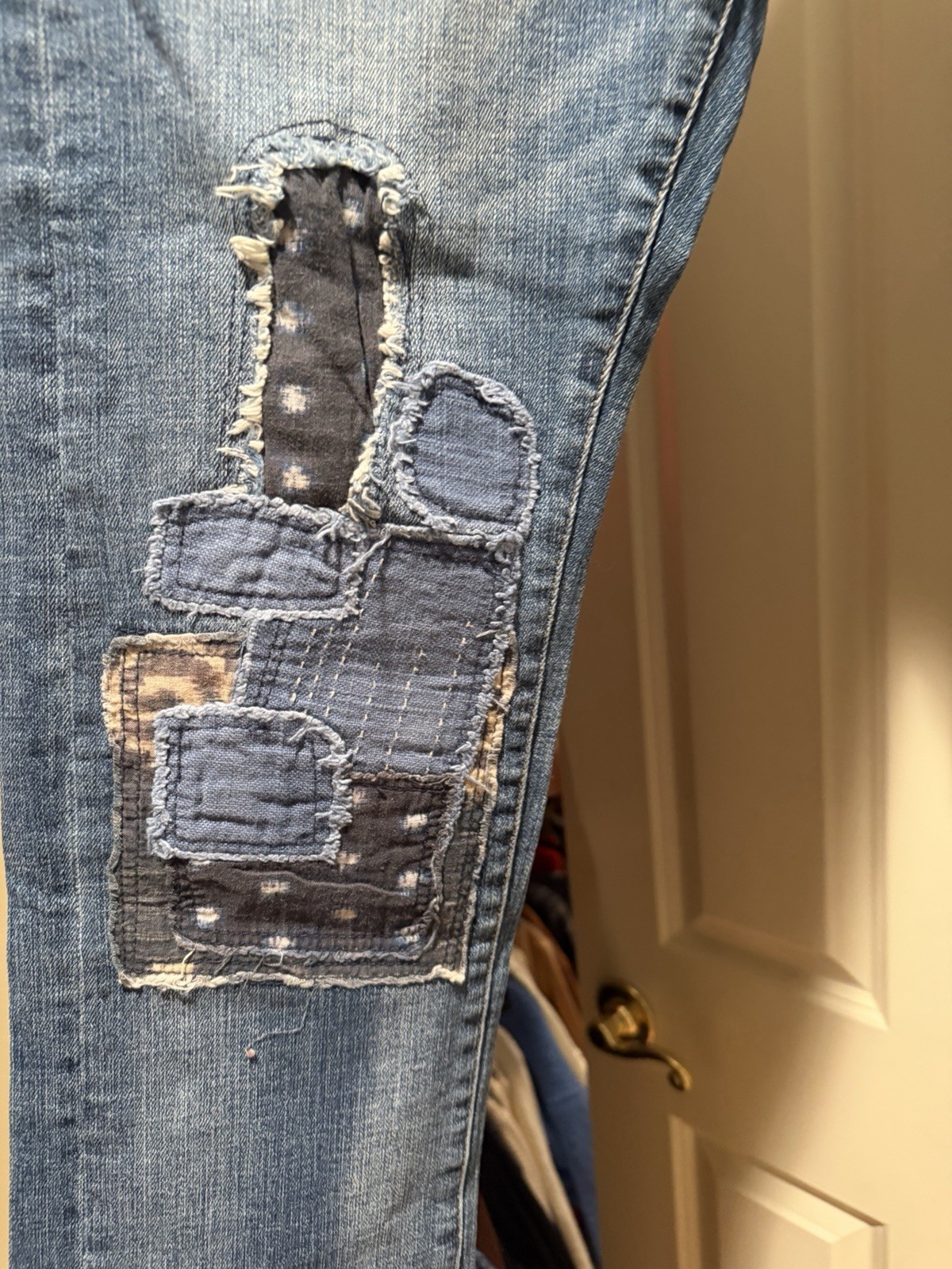 Pilcro Patchwork Distressed Straight Jeans Tinted… - image 5