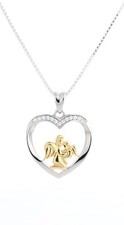 Jewelry Trends Angel Mother and Child Heart CZ Sterling Silver Pendant Necklace