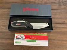 Gotze Stainless Steel Scissor Knife w/ Cutting Board, NIB,  Great Gift