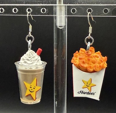 Miniature Hardee s Shake And Curly Fries Dangle Earrings W/ Surgical Steel Hooks