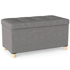 30” Storage Ottoman Bench w/Tray Rubber Wood Legs for Small Space Entryway