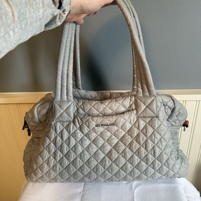 MZ Wallace Medium Sutton Deluxe Gray Quilted Nylon Bag Handbag Purse Overnight