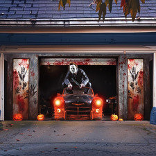 Halloween Decorations Garage Door Cover 16X7 Ft, Scary Halloween Garage Door Ban