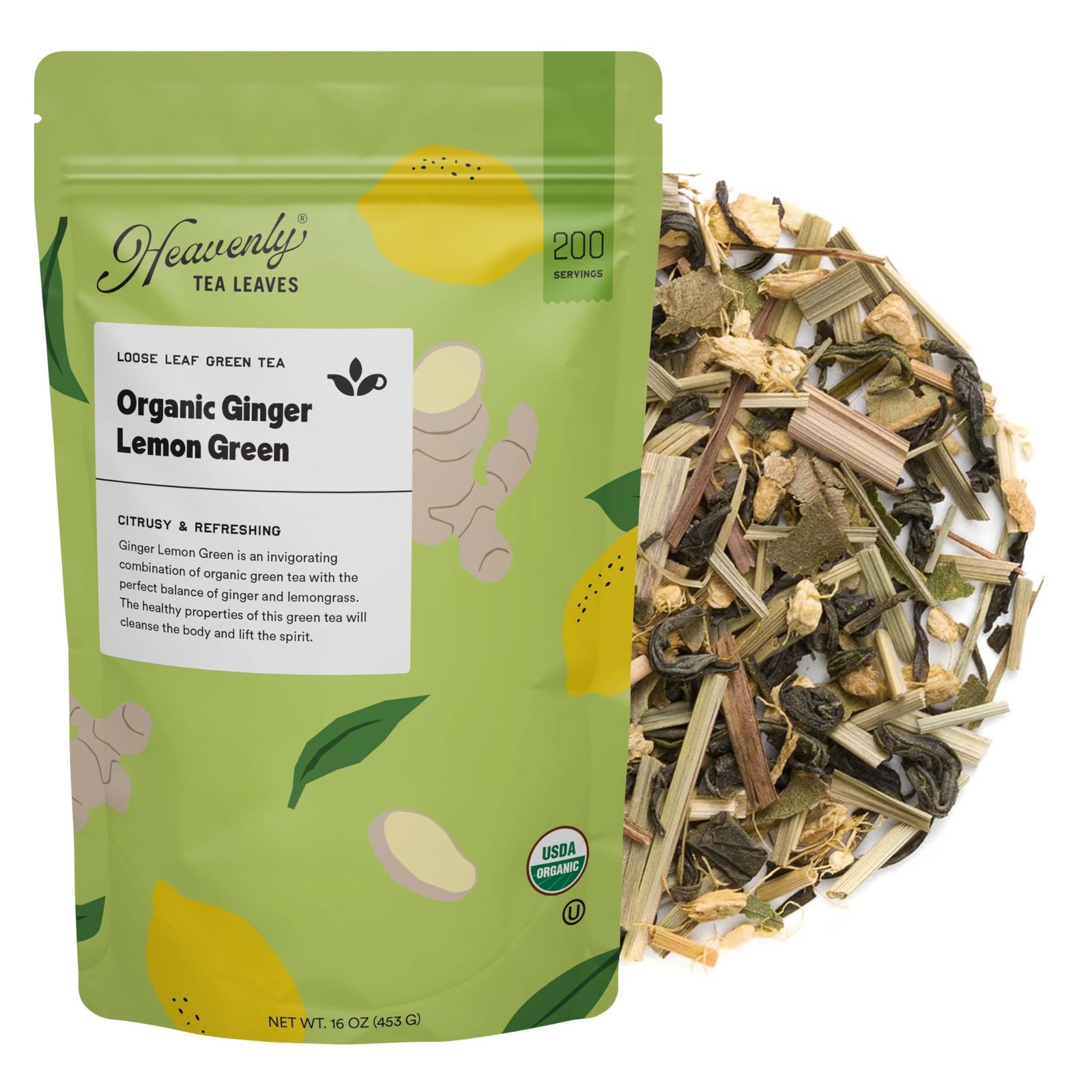 Leaves Organic Ginger Lemon Green, Bulk Loose Leaf Green Tea, 1 ...