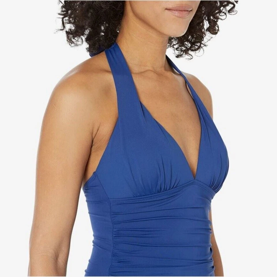 Топ-танкини женский Ralph Lauren Blue Beach Club с бретелью через шею с v-образным вырезом размер США 16 - Изображение 3 из 4