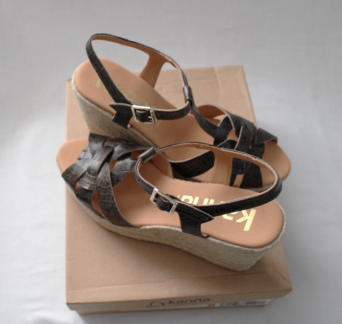 KANNA SHOES Made In Spain Leather Espadrille Wedge Sandals Size 40