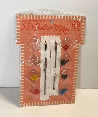 VTG NEW 1963 Barbie & Midge Teenage Fashion #1831 Button Zipper