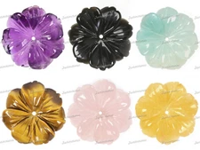 25mm Center Drilled Carved Gemstone Flower Jewelry Making DIY Beads