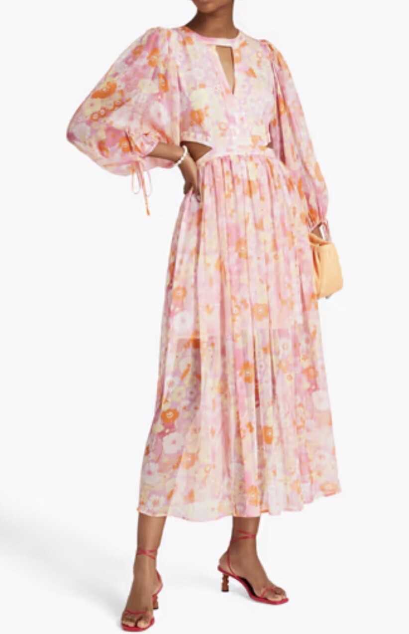 Maje Riso Floral Flower Cutout Maxi Dress Chiffon 40 Large 8-10