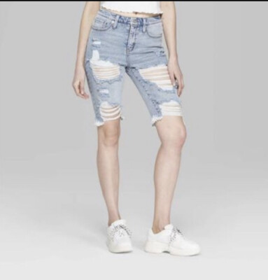 Ripped Denim High Rise Shorts Size 