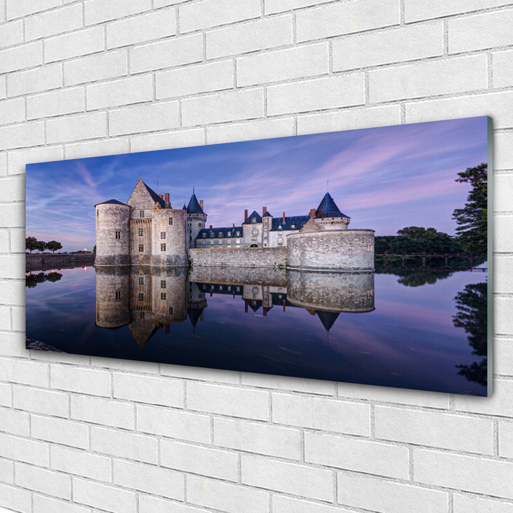 Tableau en verre acrylique château 125x50 cm pour décoration murale